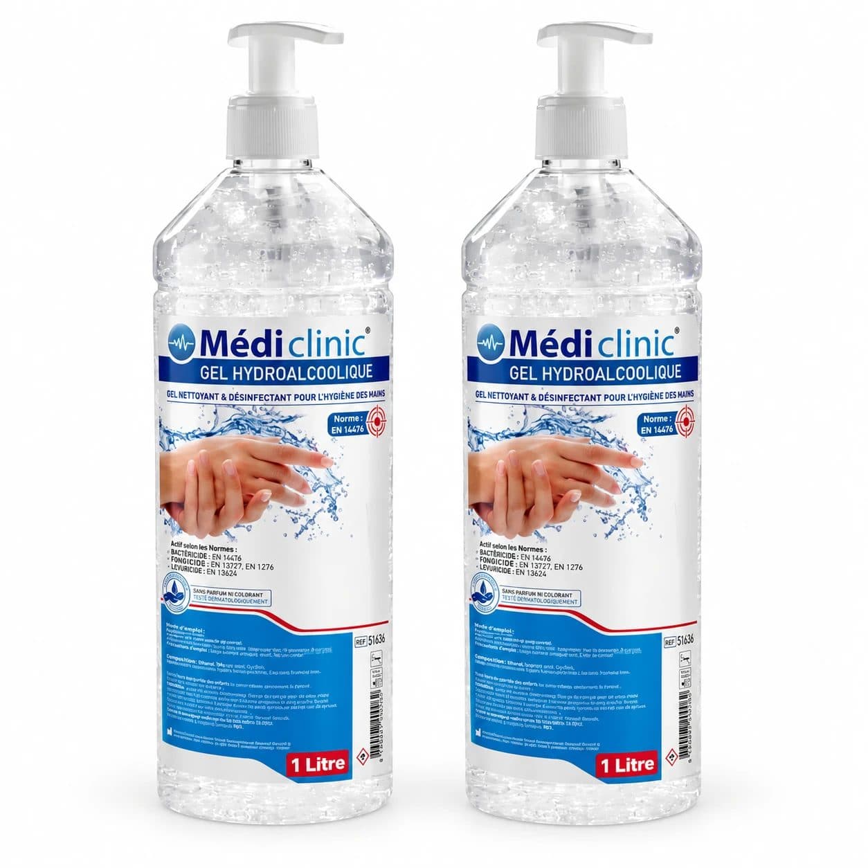 Gel hydroalcoolique 1 L — Lot de 2 flacons